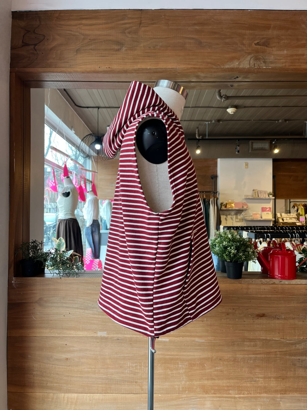 Men's Striped Hooded Sleeveless Shirt