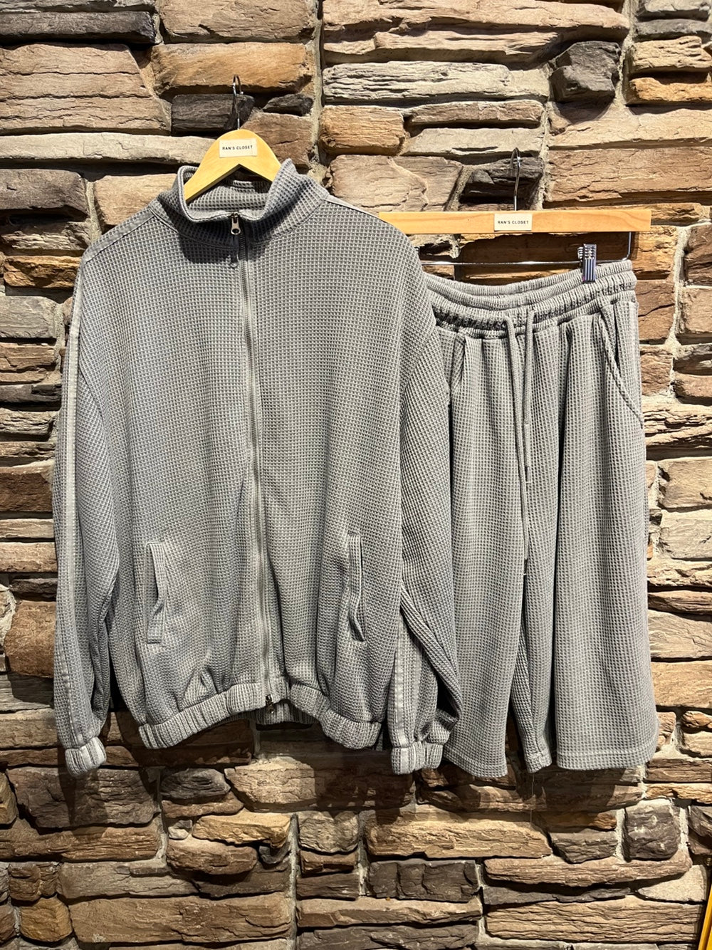 Men's Waffle Zip Up and Shorts Set