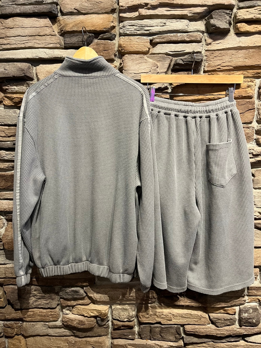 Men's Waffle Zip Up and Shorts Set