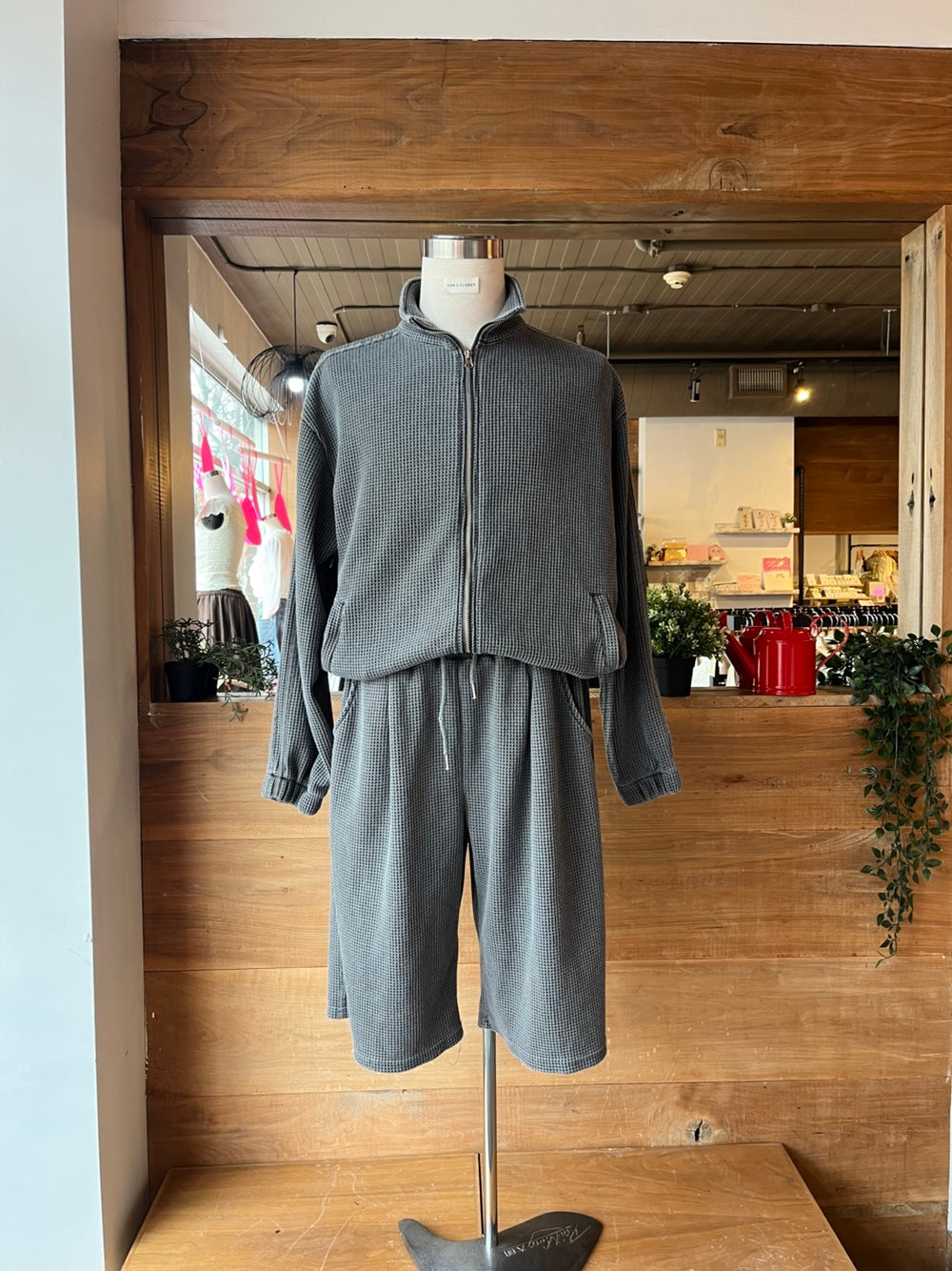 Men's Waffle Zip Up and Shorts Set