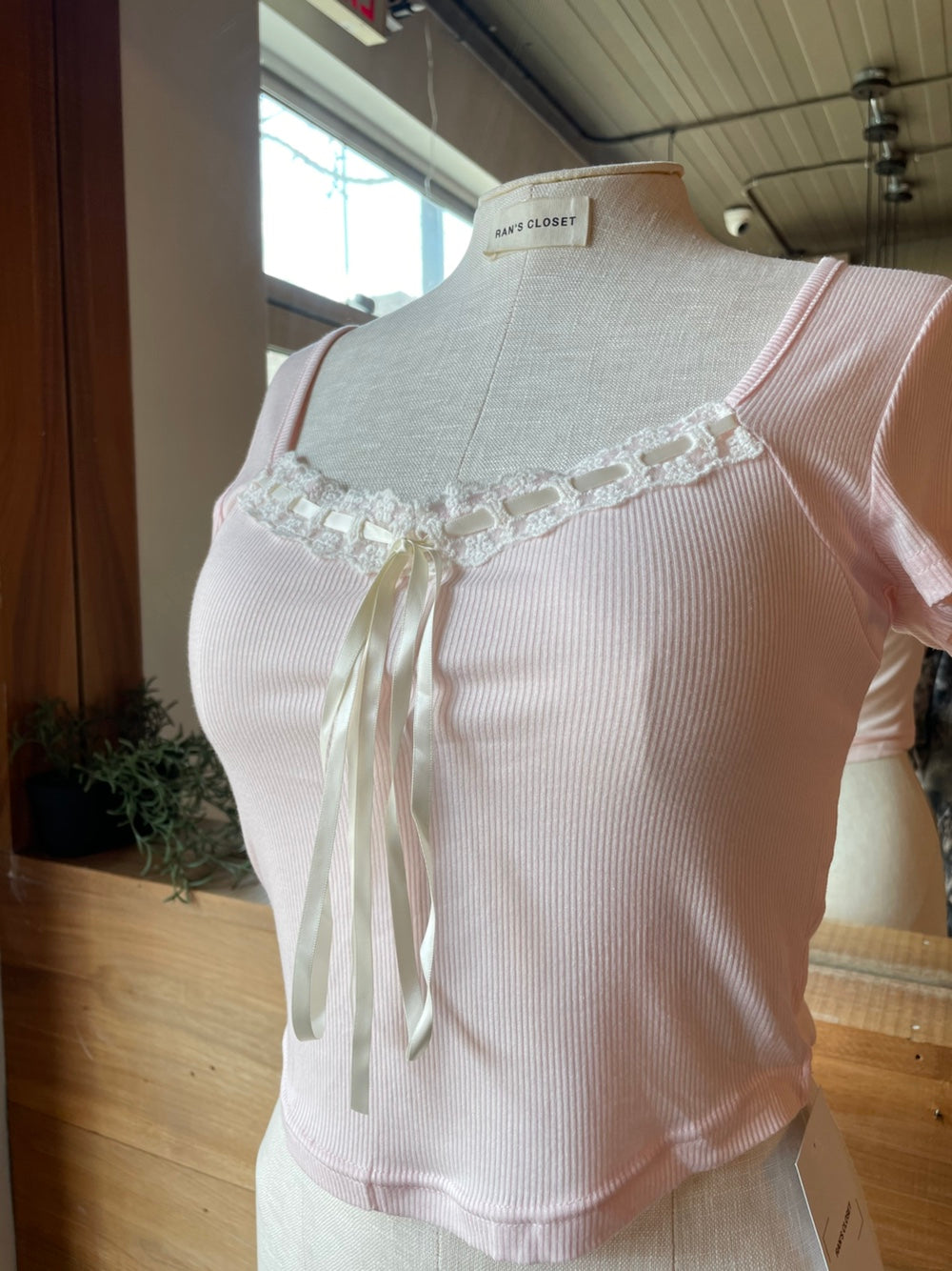 Baby Pink Crop Top with Bow