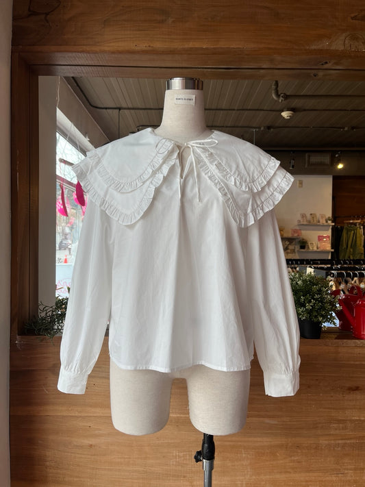 Blouse with Ruffled Oversized Collar