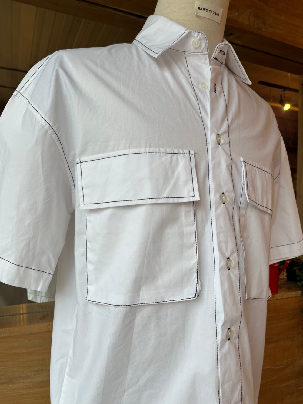 Contrast Stitch Short Sleeve Blouse