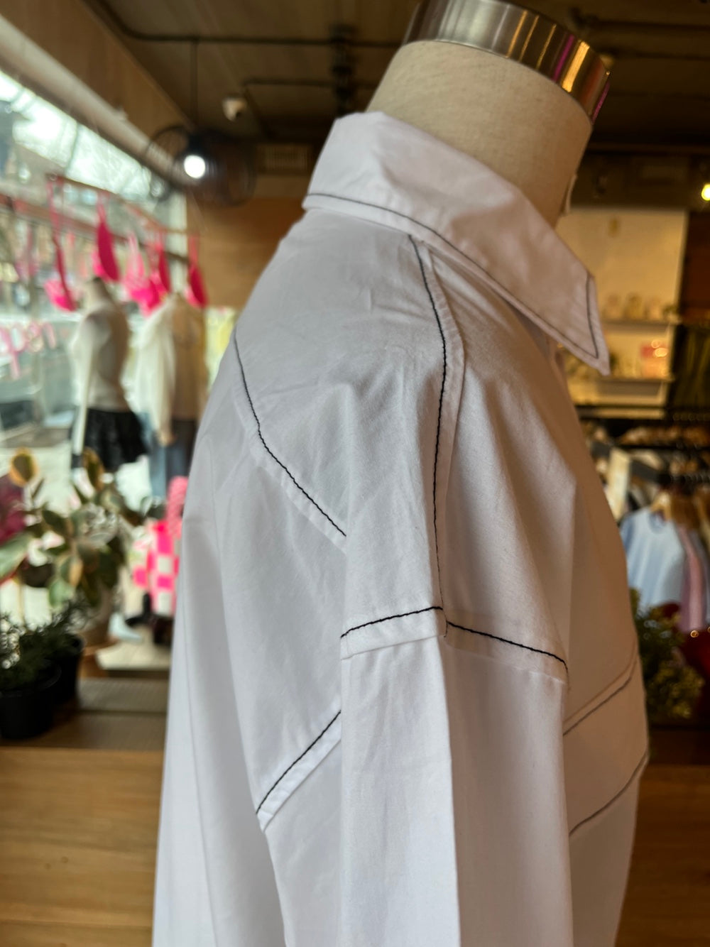 Contrast Stitch Short Sleeve Blouse