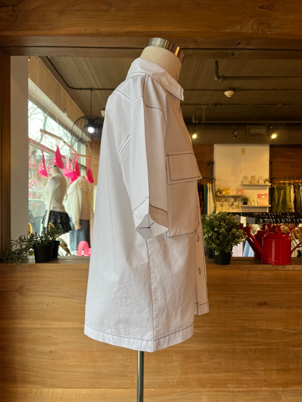 Contrast Stitch Short Sleeve Blouse