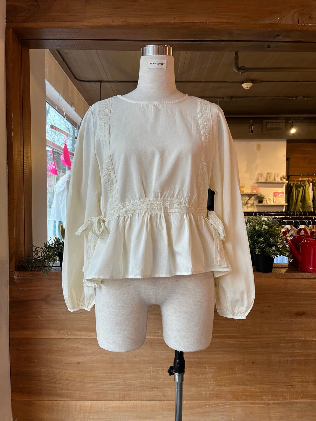 Side Tie Eyelet Blouse