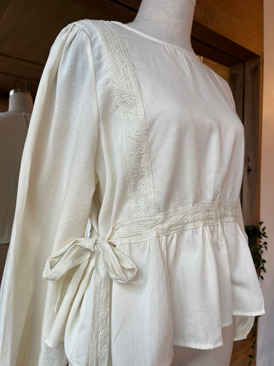 Side Tie Eyelet Blouse
