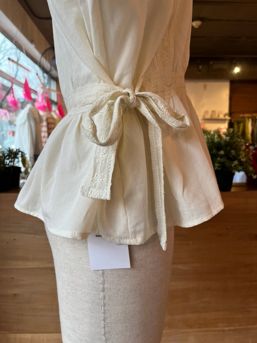 Side Tie Eyelet Blouse