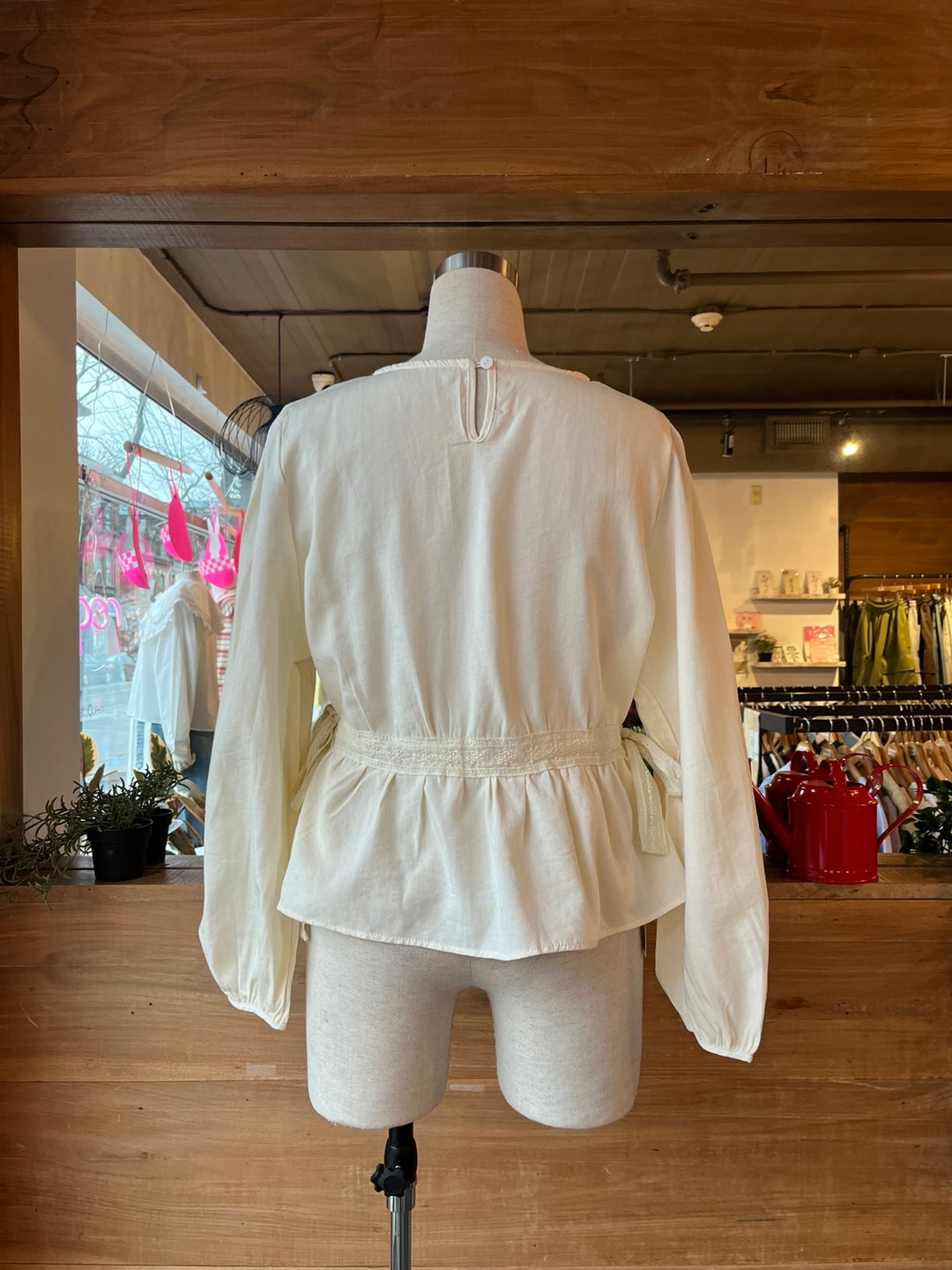 Side Tie Eyelet Blouse