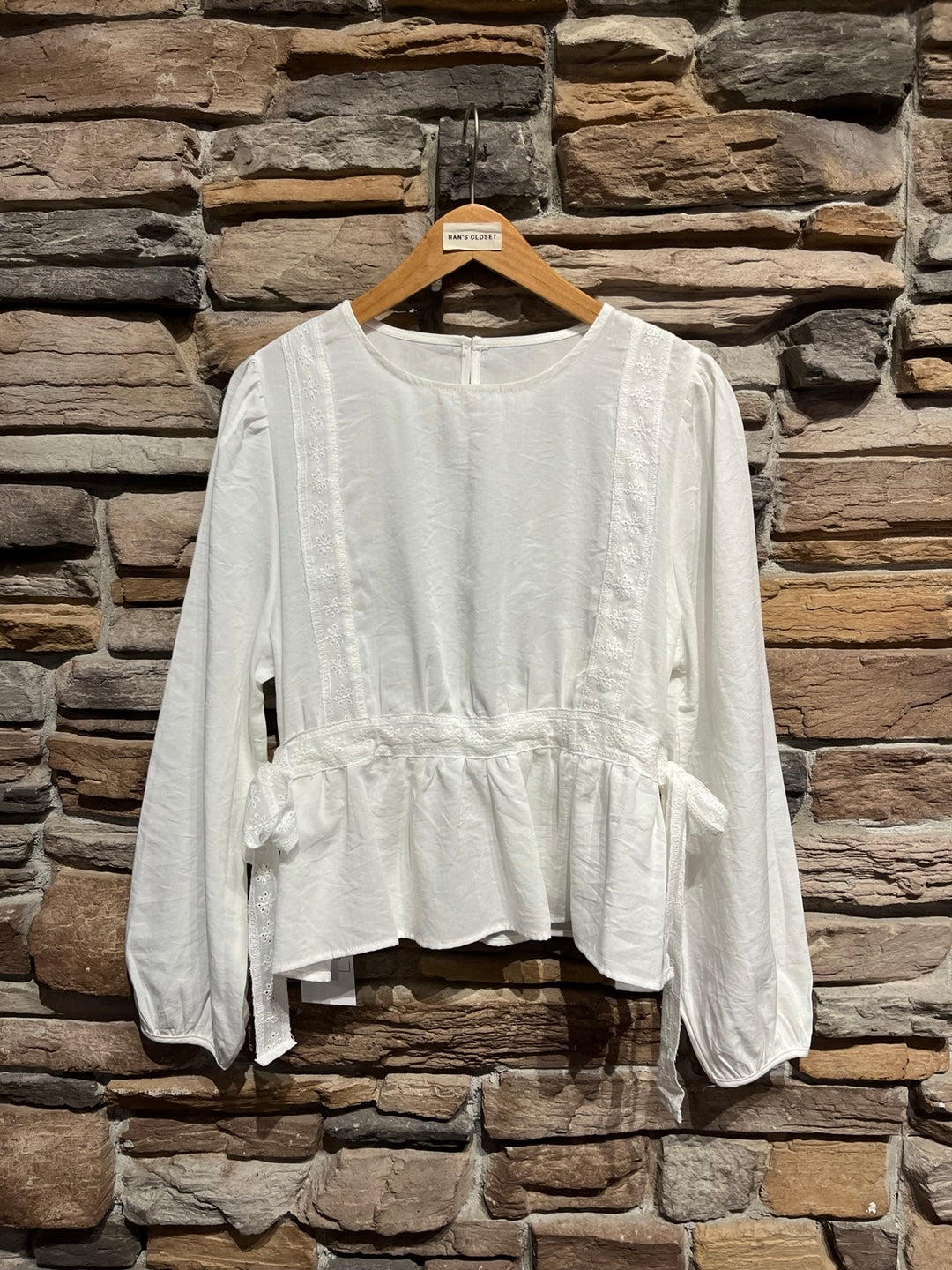 Side Tie Eyelet Blouse