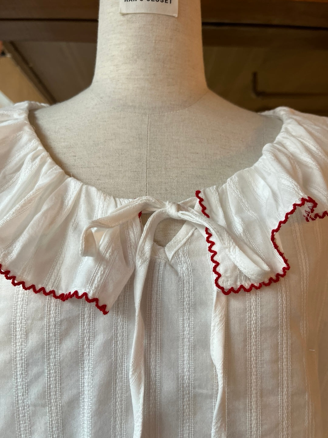 Red Embroidered Peter Pan Collar Blouse