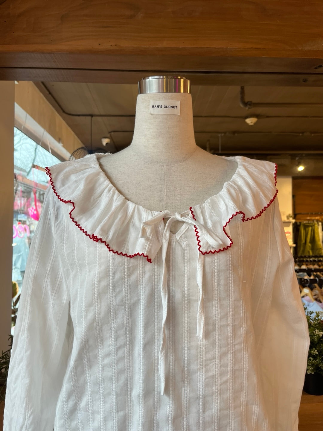 Red Embroidered Peter Pan Collar Blouse