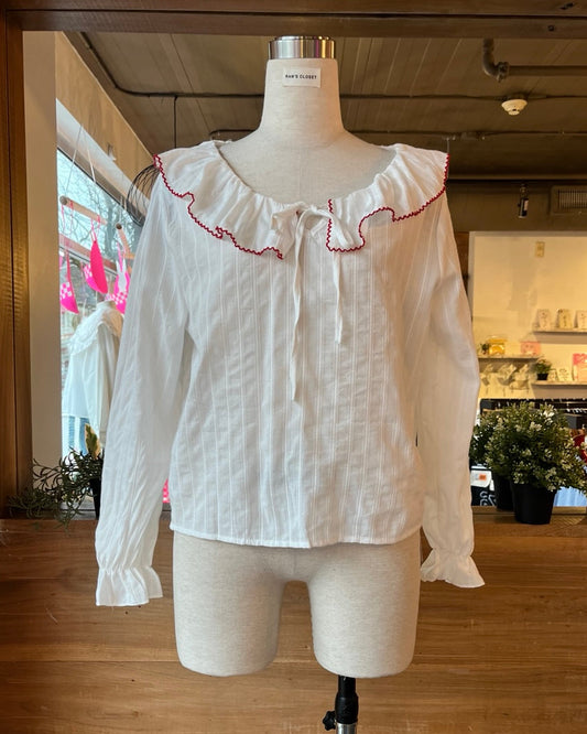 Red Embroidered Peter Pan Collar Blouse