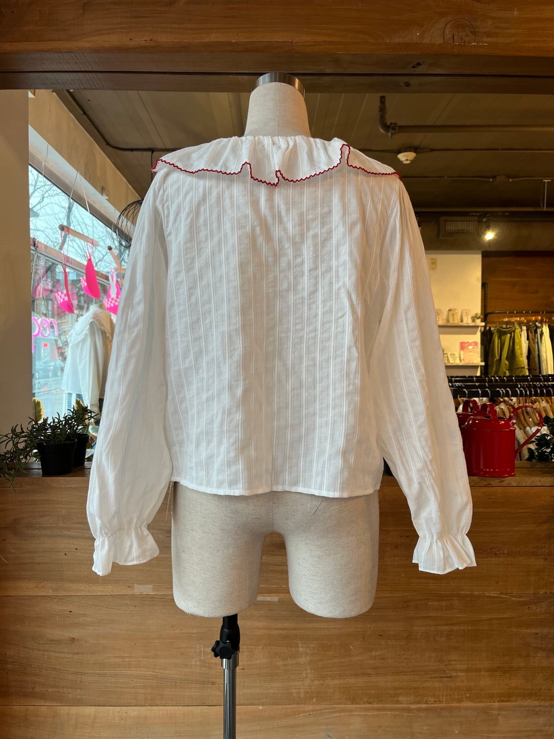 Red Embroidered Peter Pan Collar Blouse