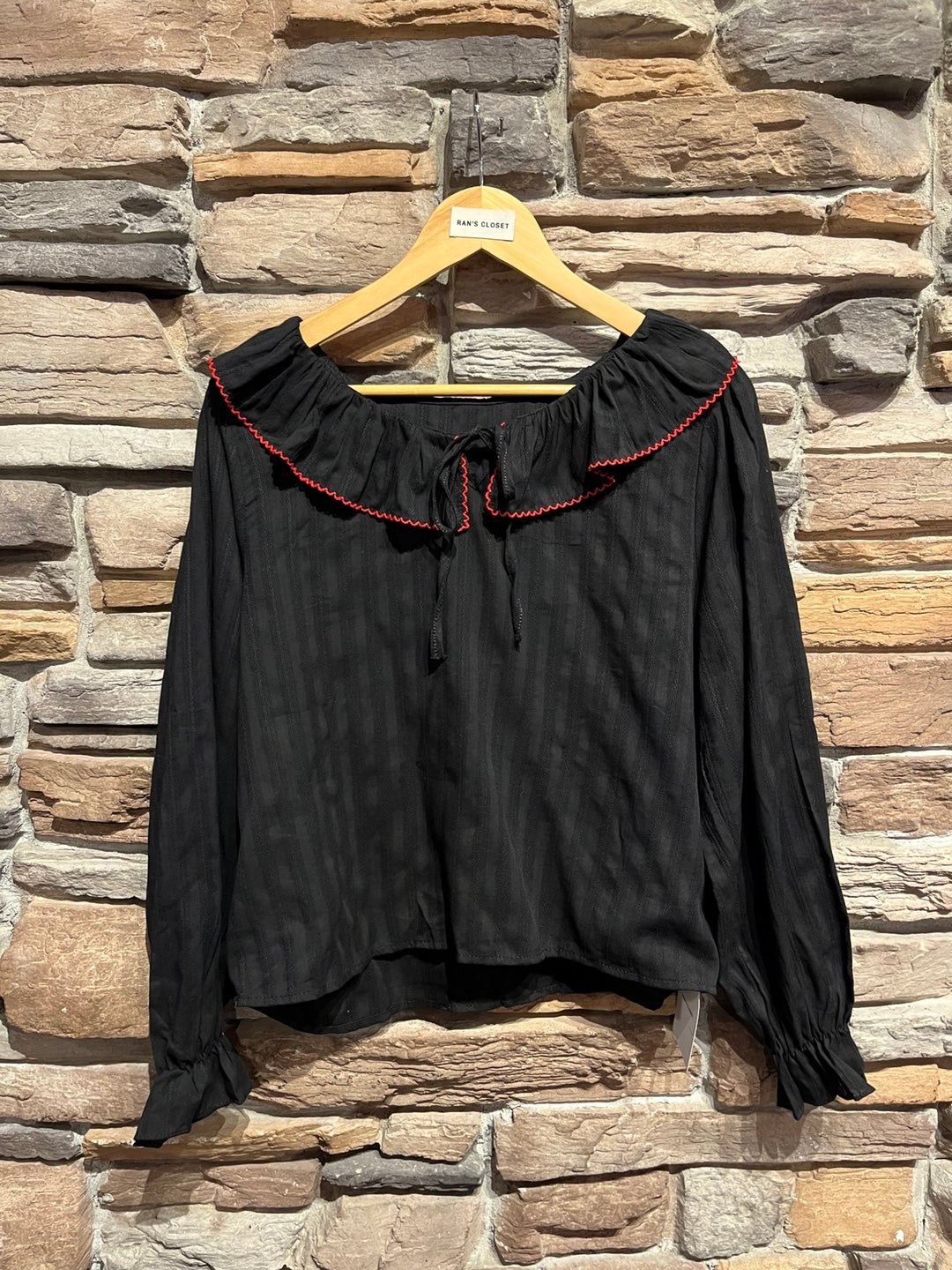 Red Embroidered Peter Pan Collar Blouse