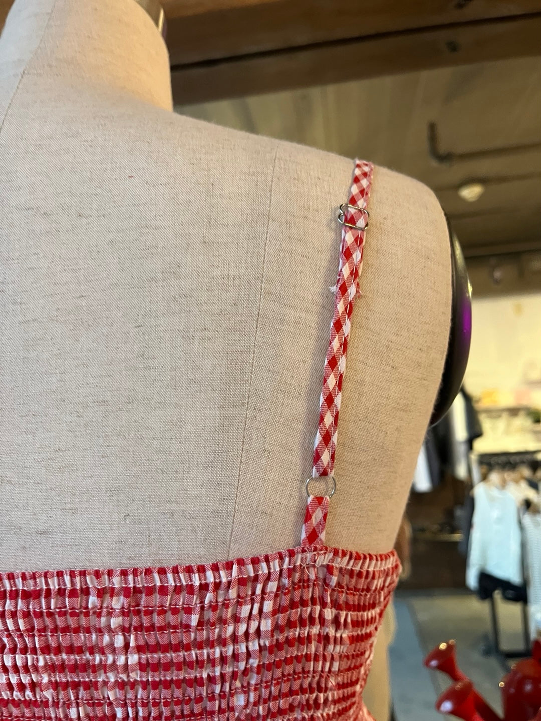 One Shoulder Gingham Ruffle Blouse
