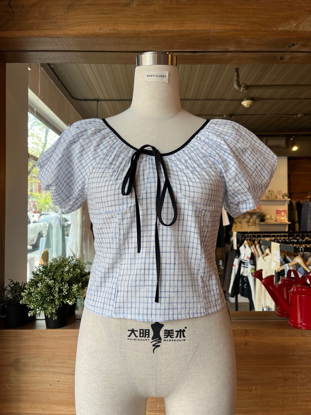 Puff Sleeve Plaid Blouse