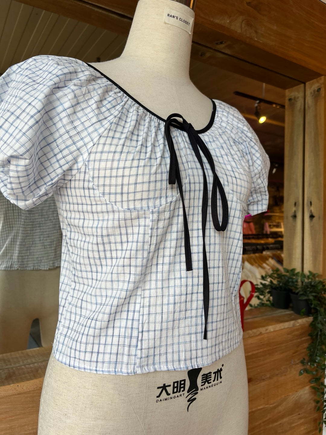 Puff Sleeve Plaid Blouse