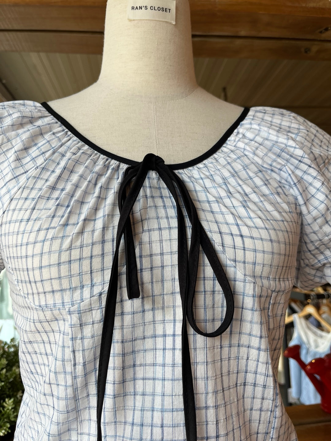 Puff Sleeve Plaid Blouse