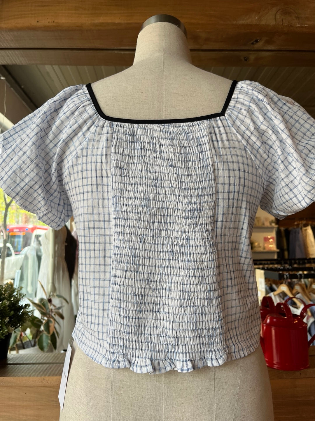 Puff Sleeve Plaid Blouse