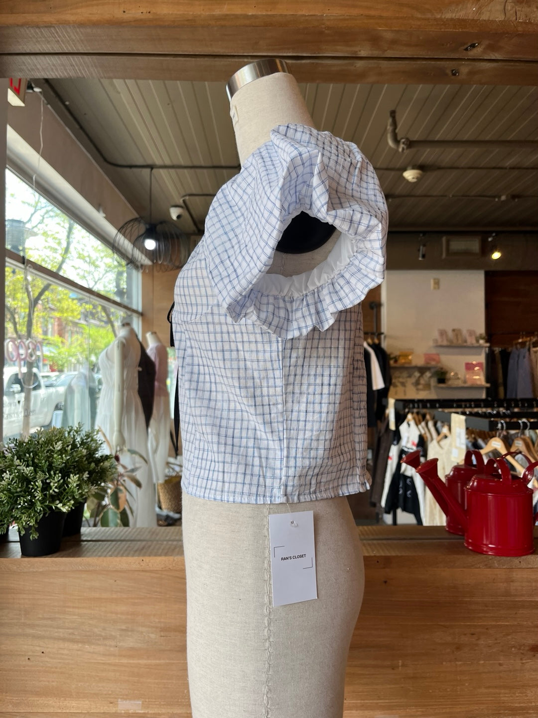 Puff Sleeve Plaid Blouse