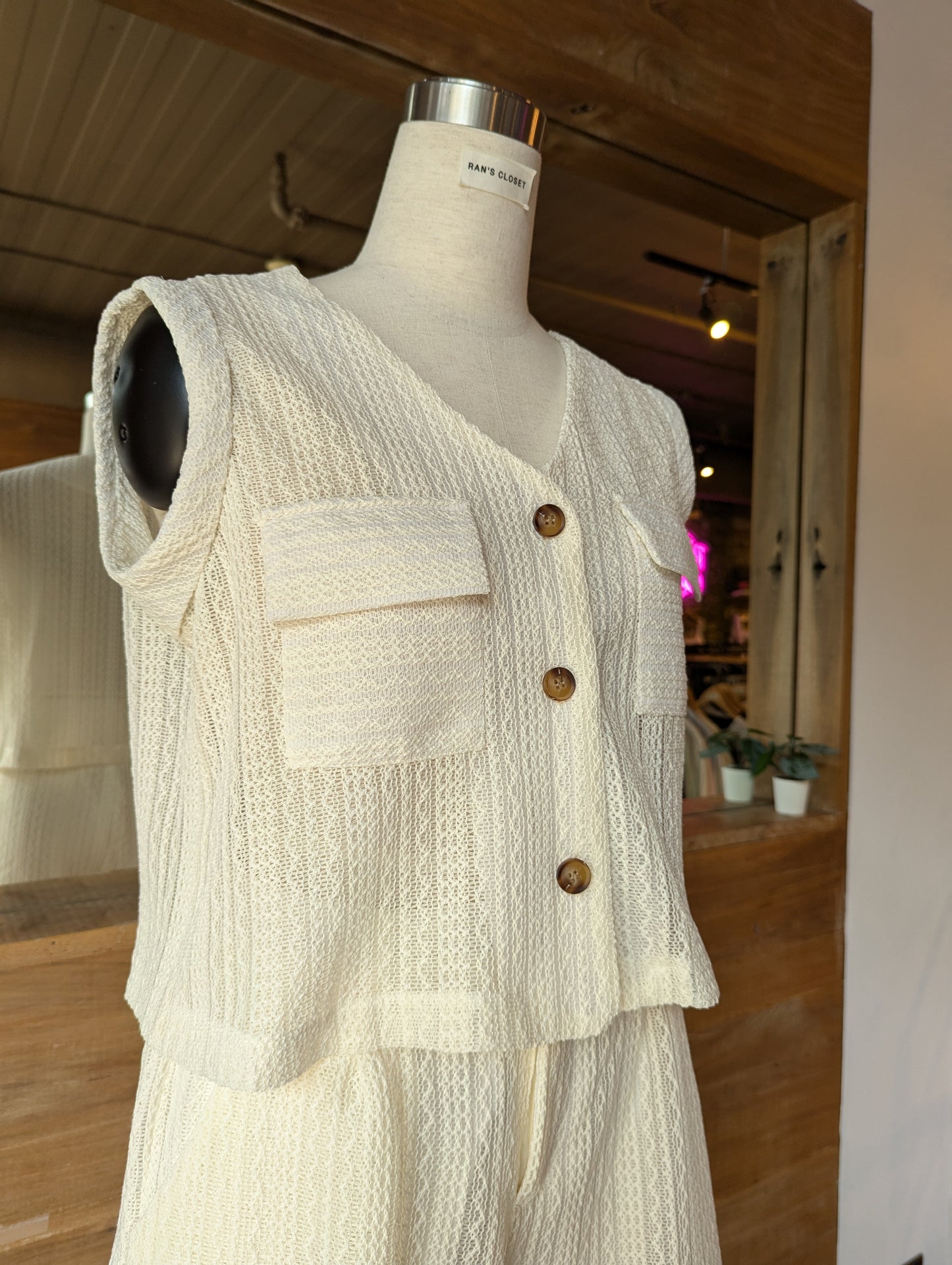 Mesh Patterned Button Up Top and Short Set