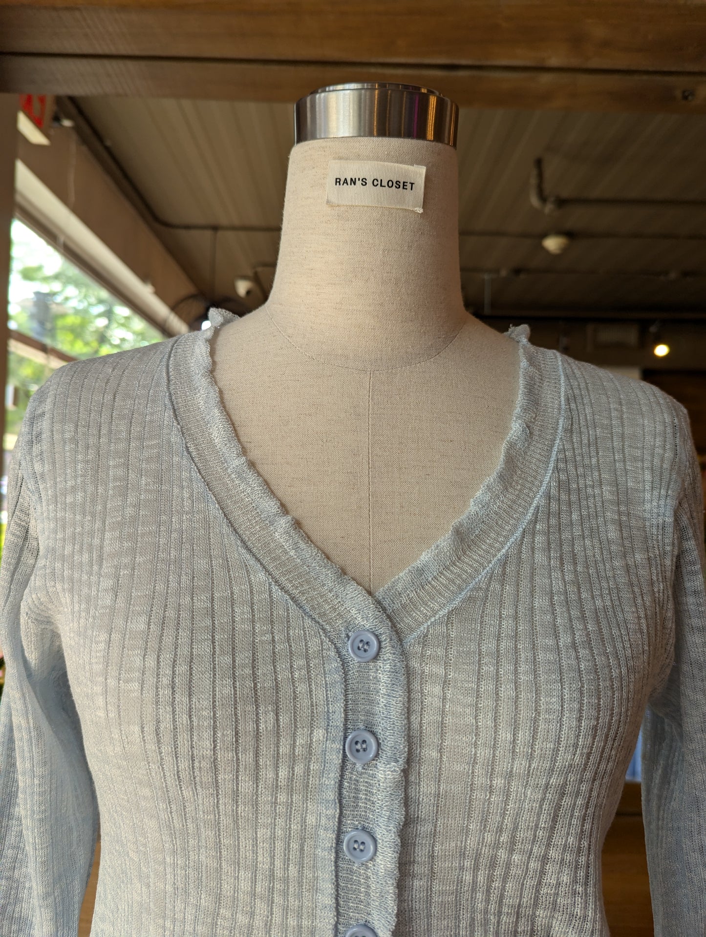 Sheer Button Up Cardigan with Ruffled Trim