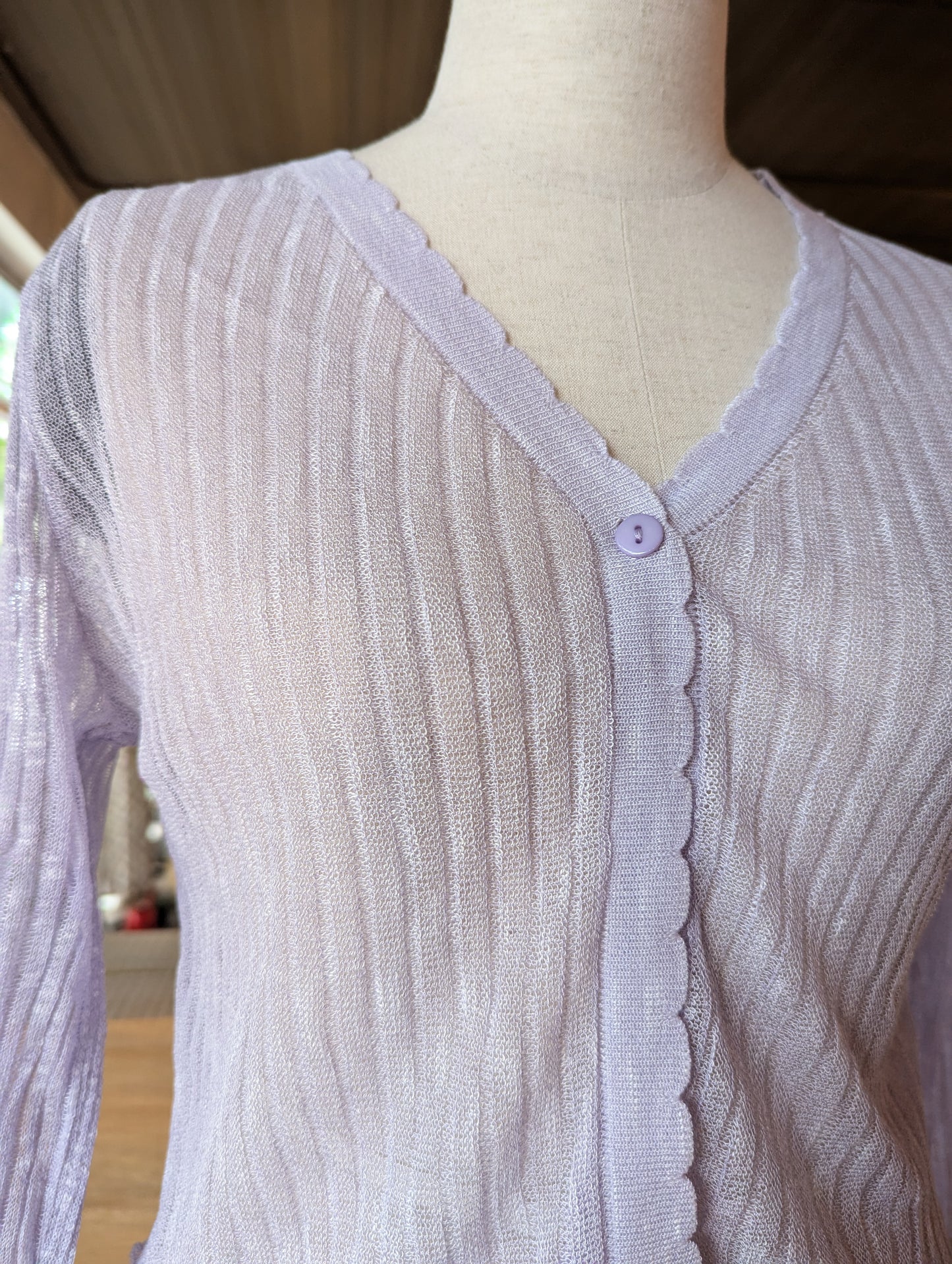 Sheer Button Up Cardigan with Scalloped Trim