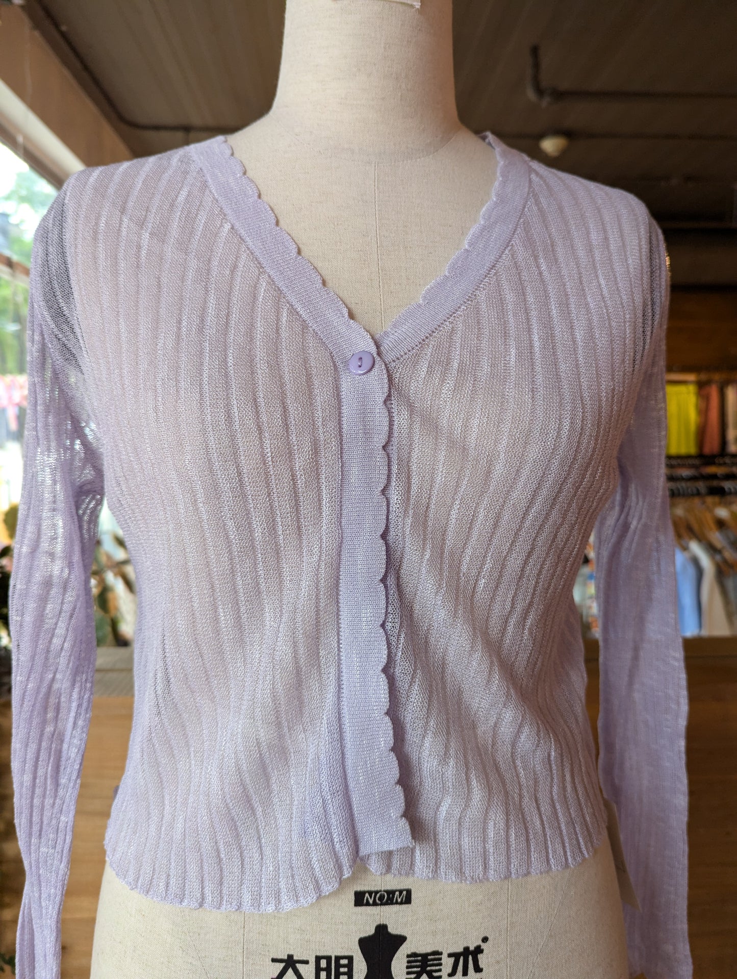 Sheer Button Up Cardigan with Scalloped Trim