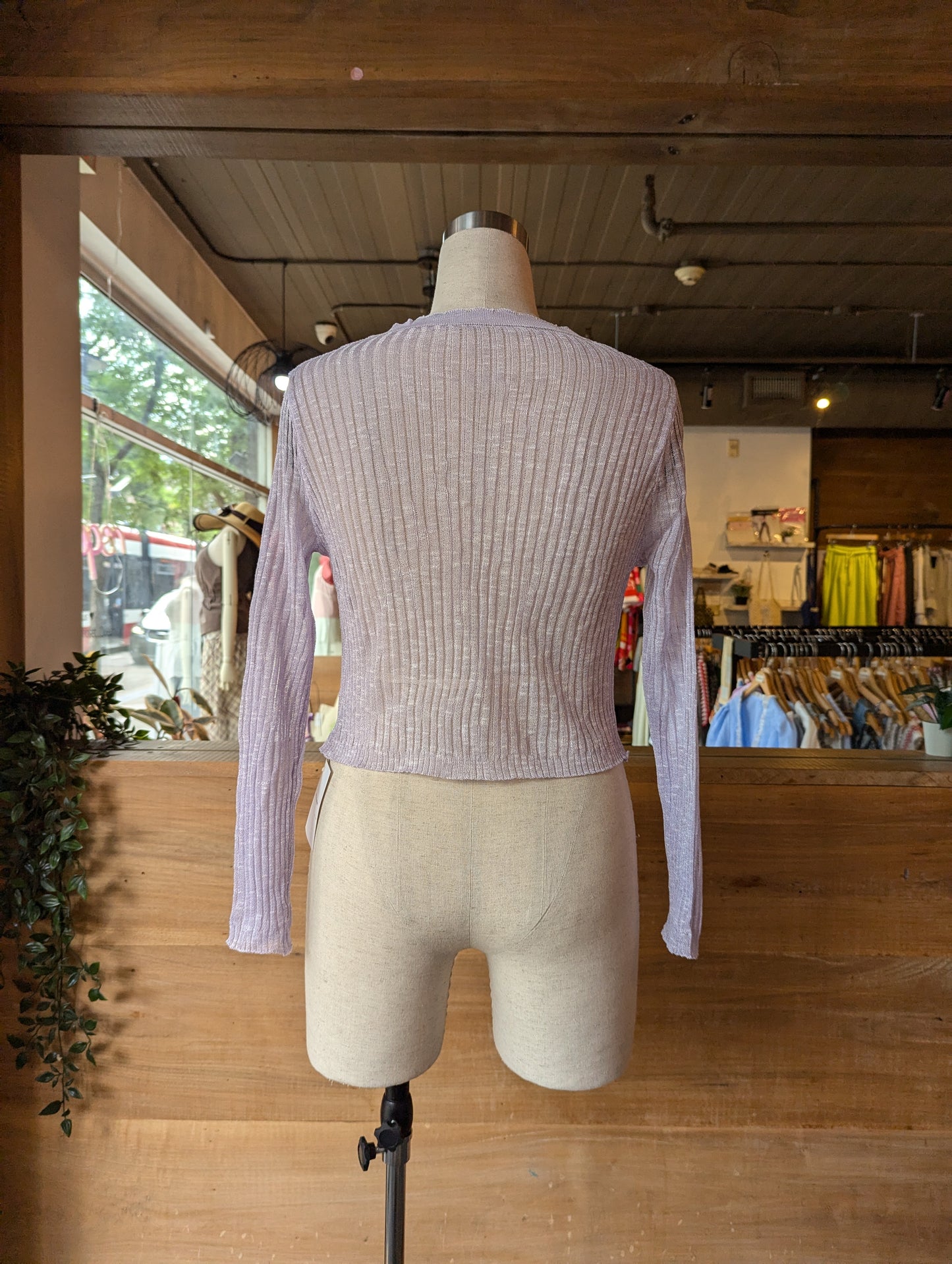 Sheer Button Up Cardigan with Scalloped Trim