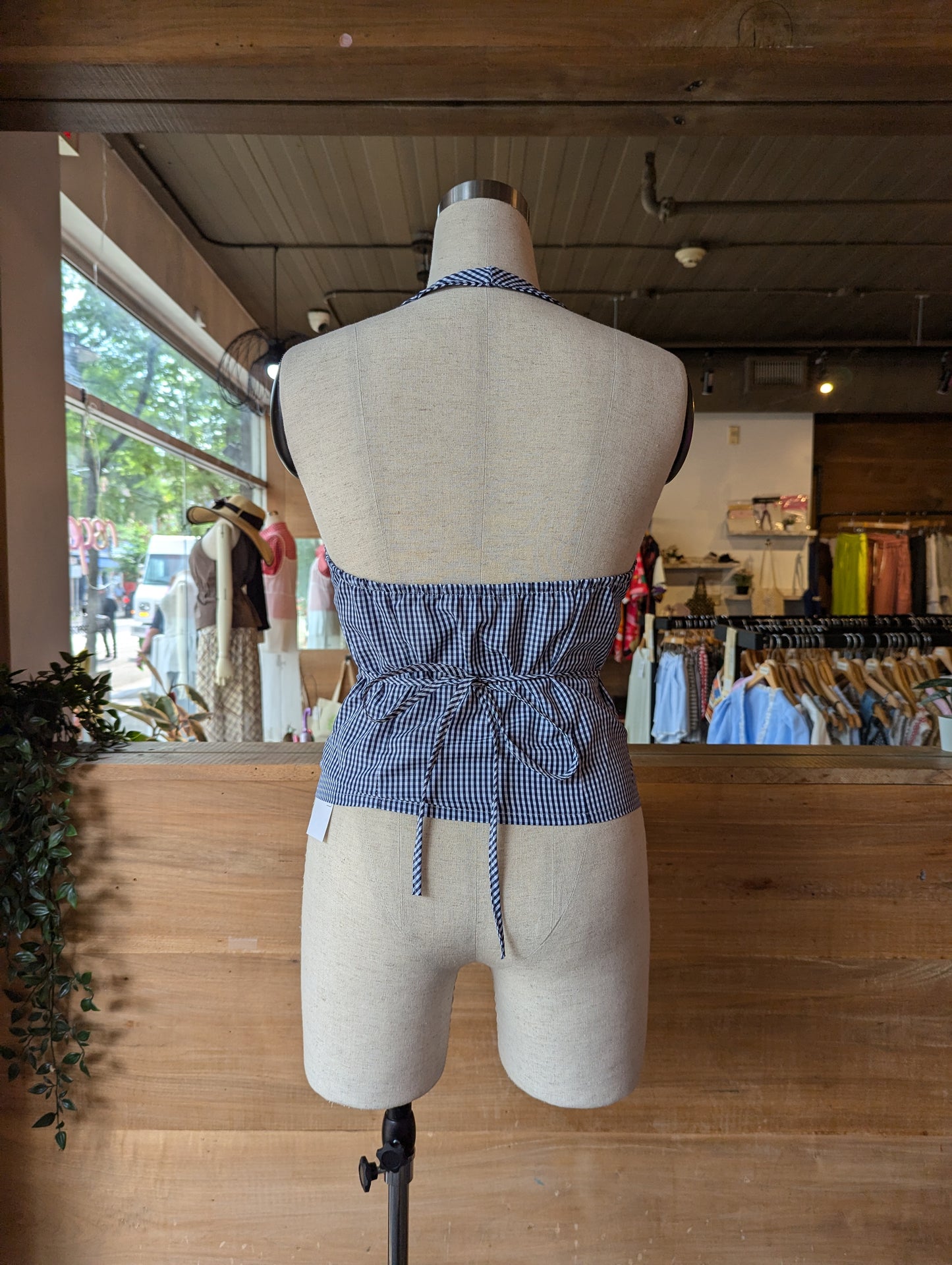 Blue Gingham Button Down Halter Top