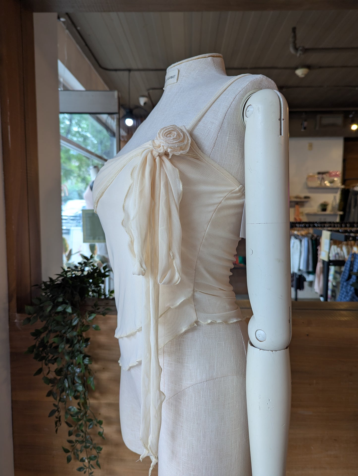 Sheer Tank Top with Rose Detail