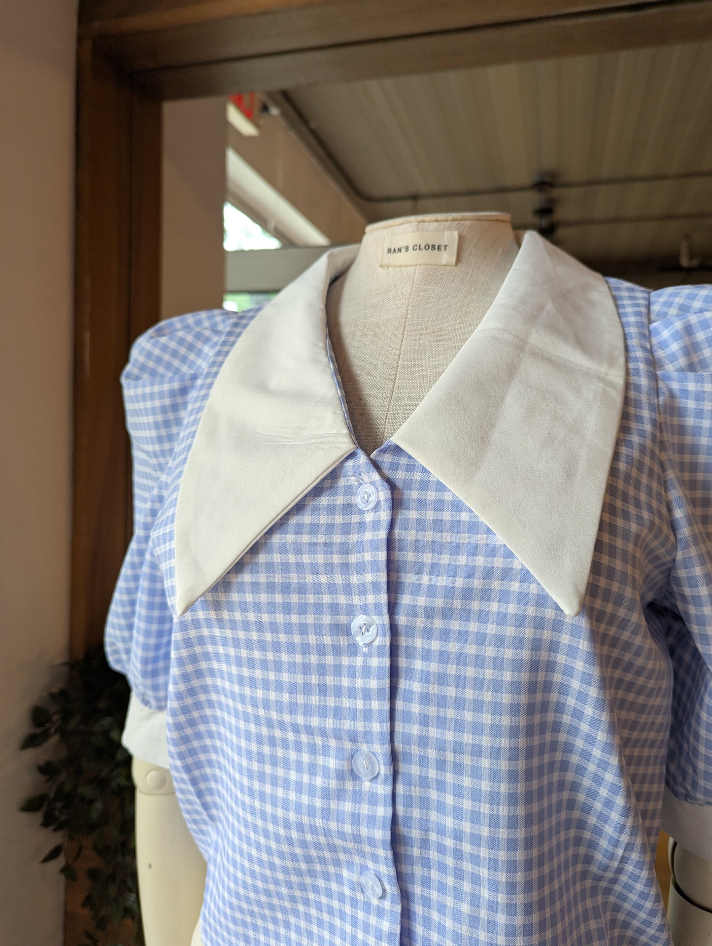 Oversized Collar Gingham Top
