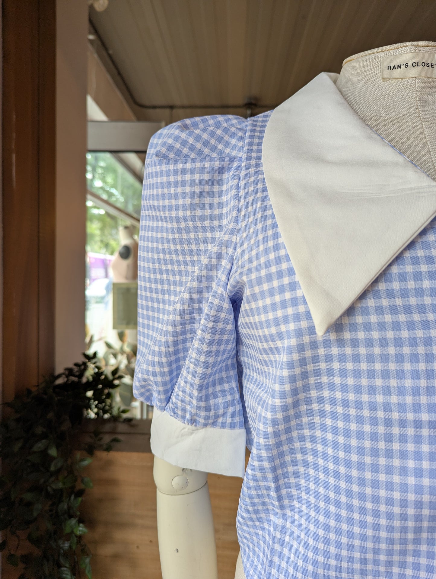Oversized Collar Gingham Top