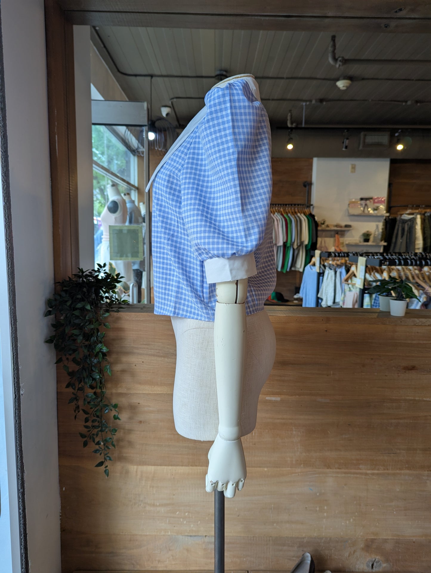 Oversized Collar Gingham Top