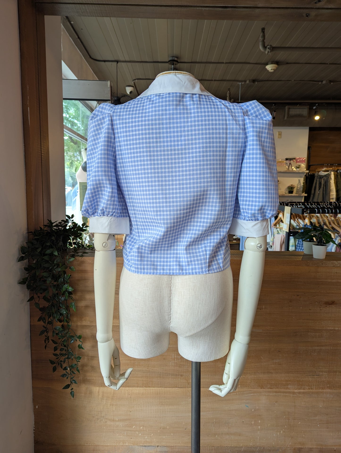 Oversized Collar Gingham Top