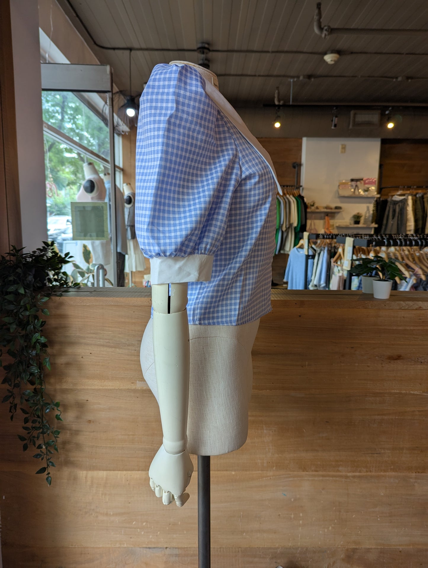 Oversized Collar Gingham Top