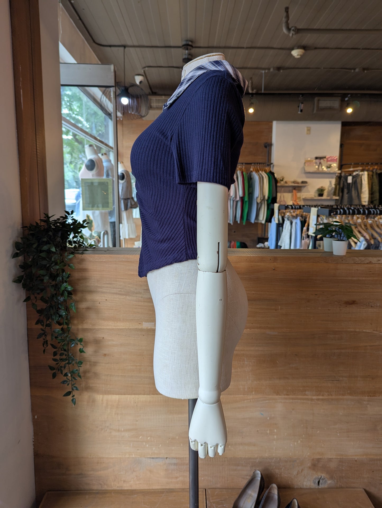 Plaid Collar Rouched Top