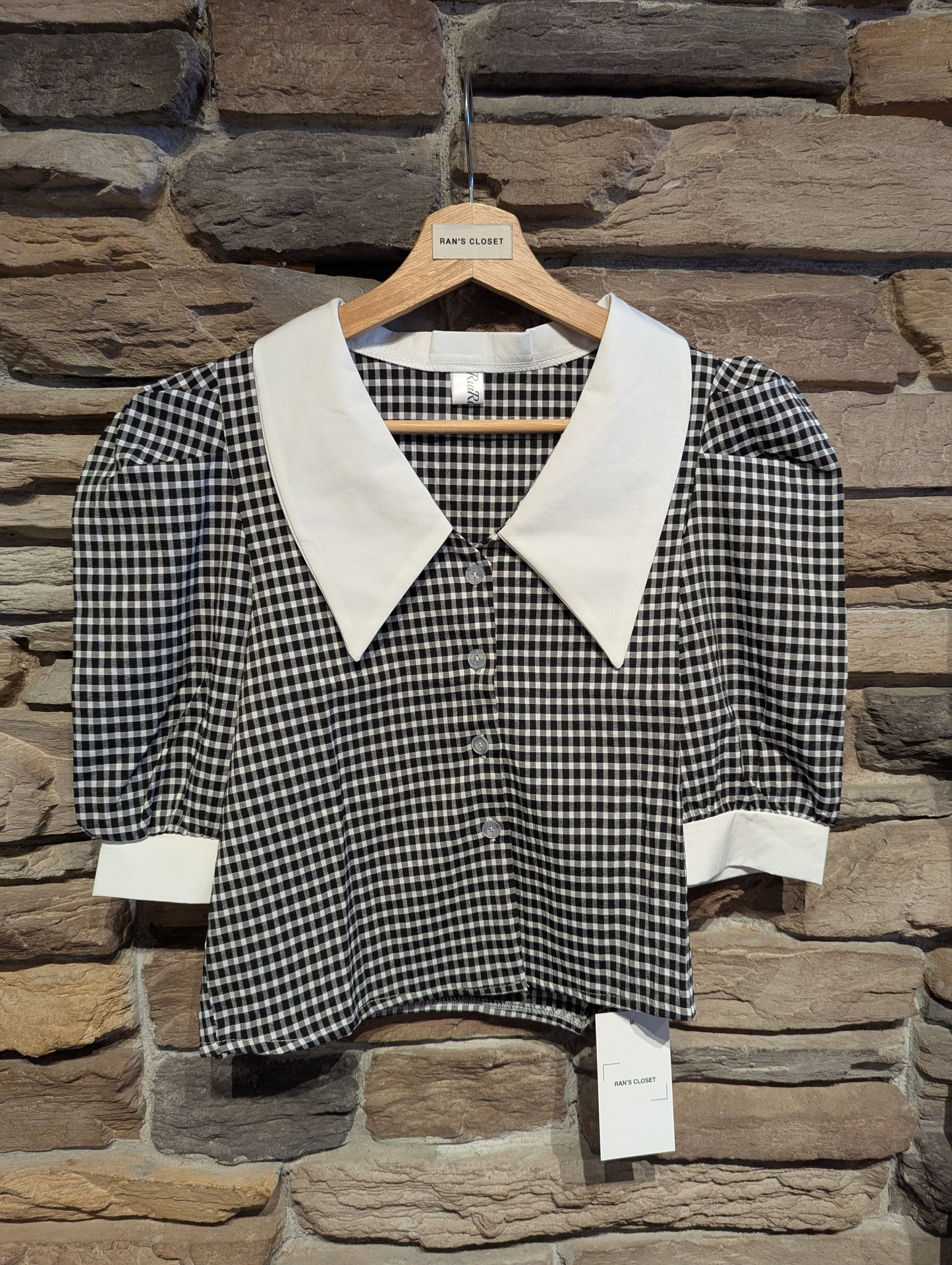 Oversized Collar Gingham Top