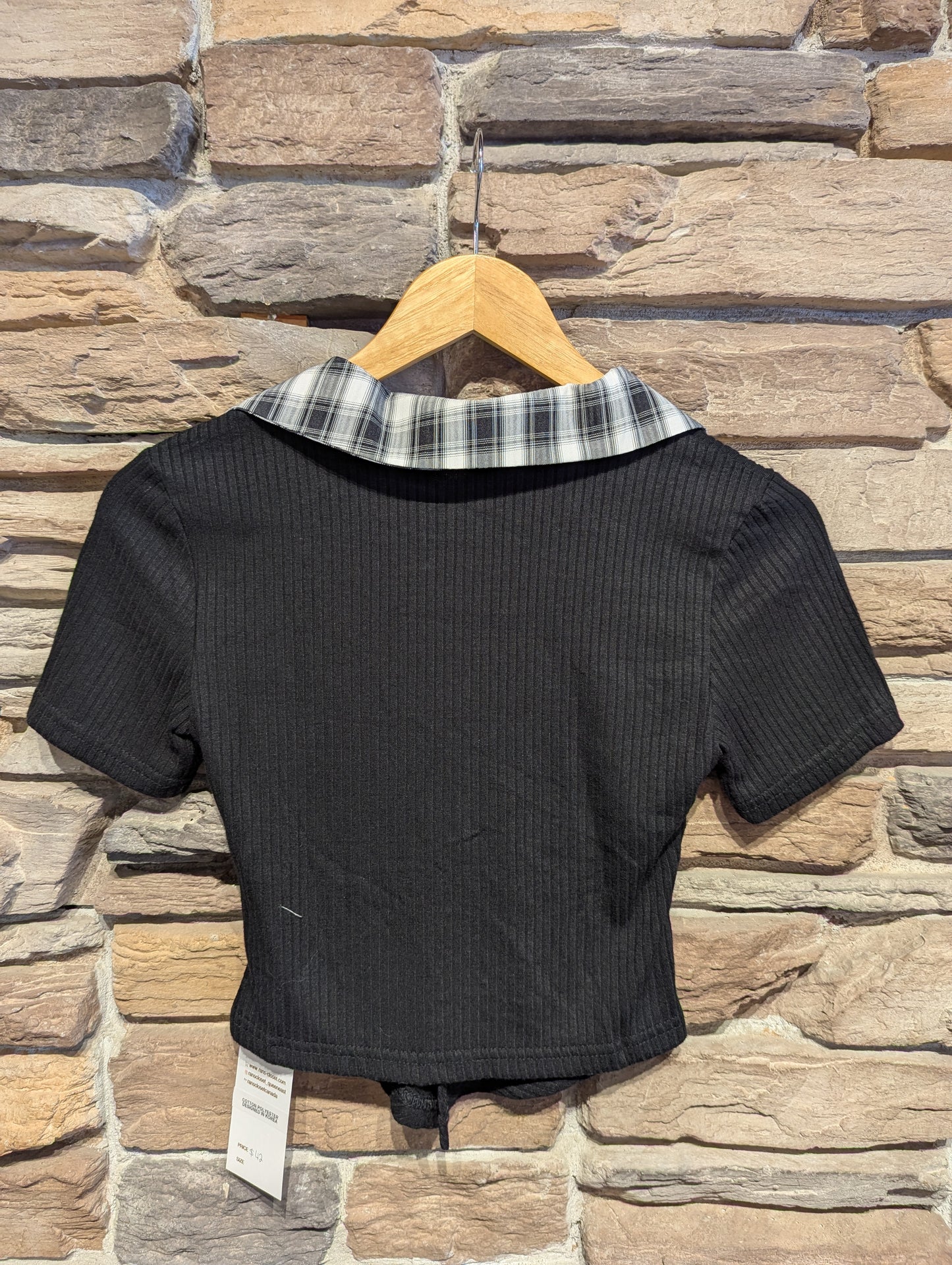 Plaid Collar Rouched Top