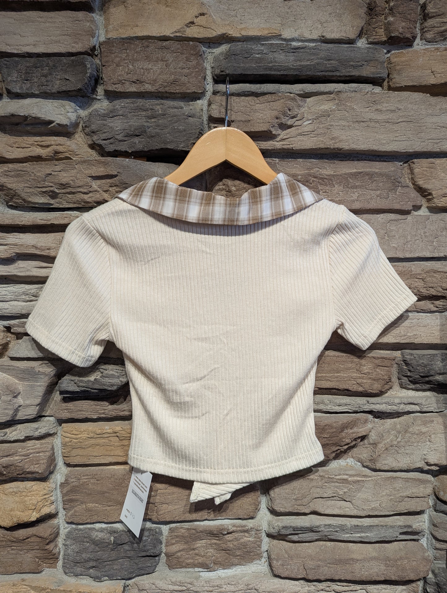 Plaid Collar Rouched Top