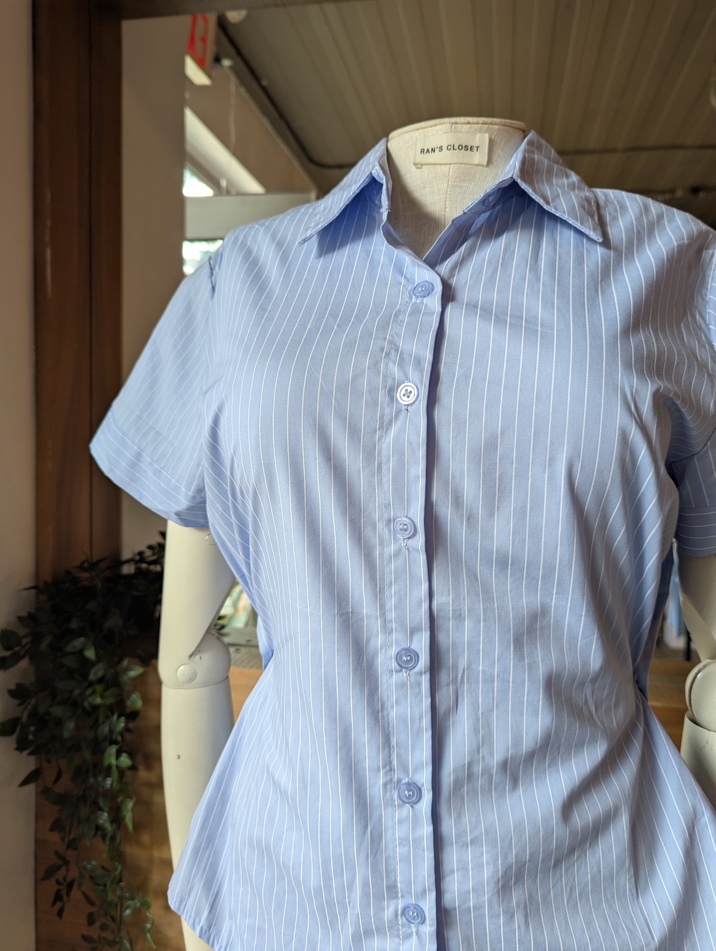 Pinstripe Short Sleeve Button Up