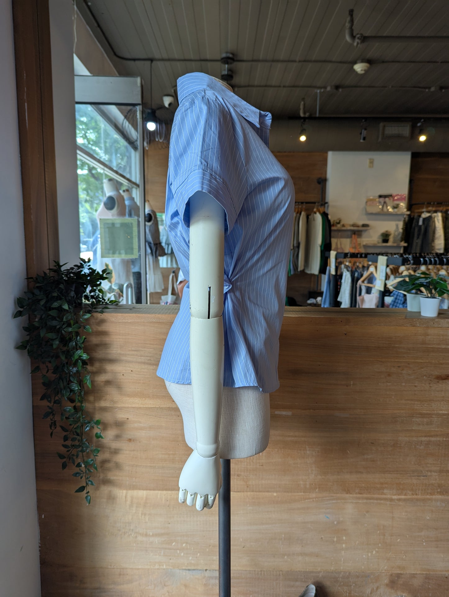 Pinstripe Short Sleeve Button Up