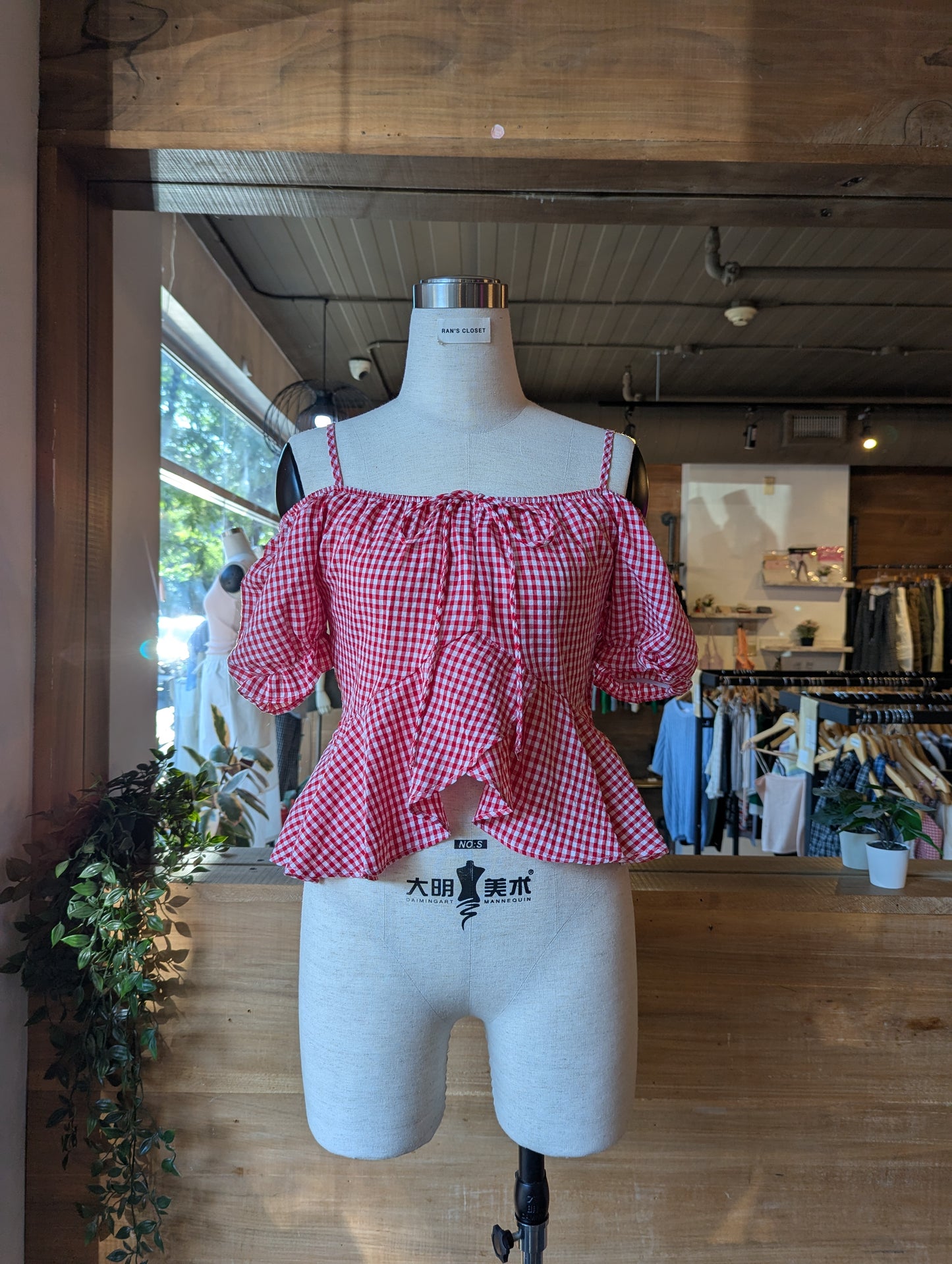 Off Shoulder Gingham Blouse