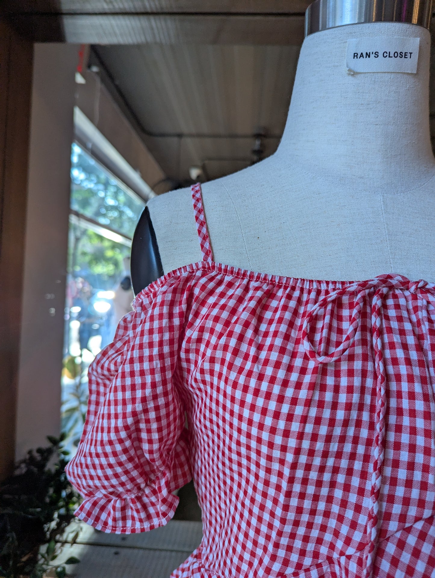 Off Shoulder Gingham Blouse