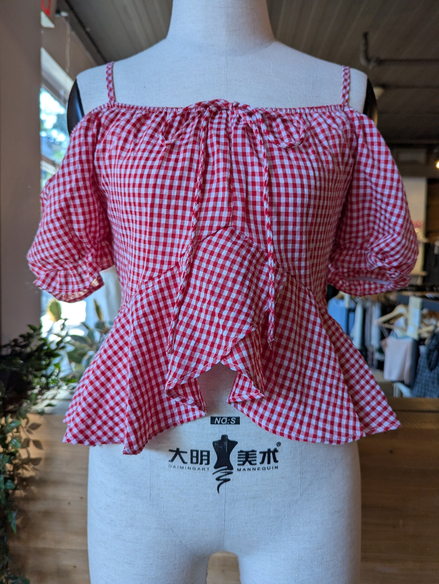 Off Shoulder Gingham Blouse