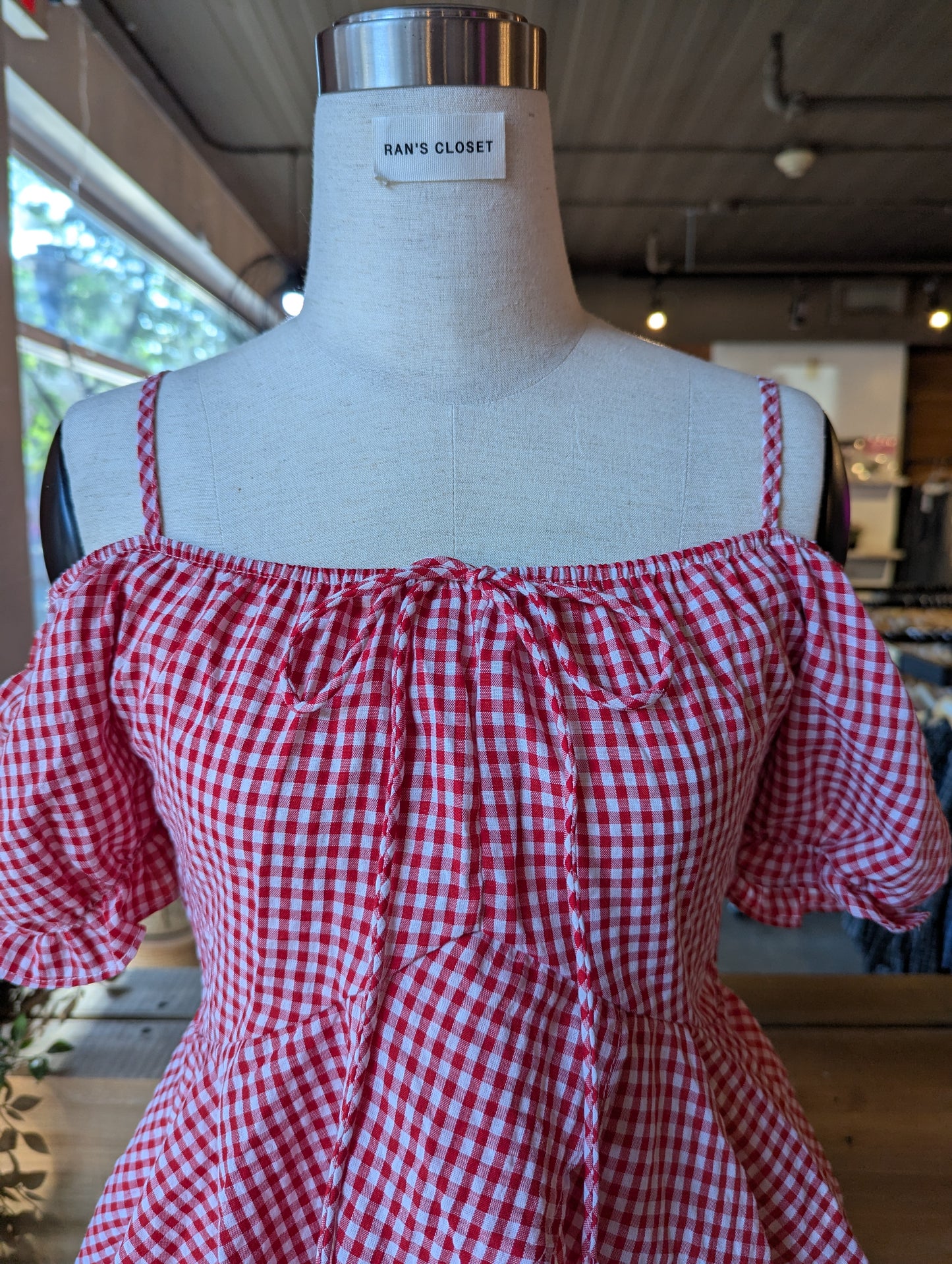 Off Shoulder Gingham Blouse