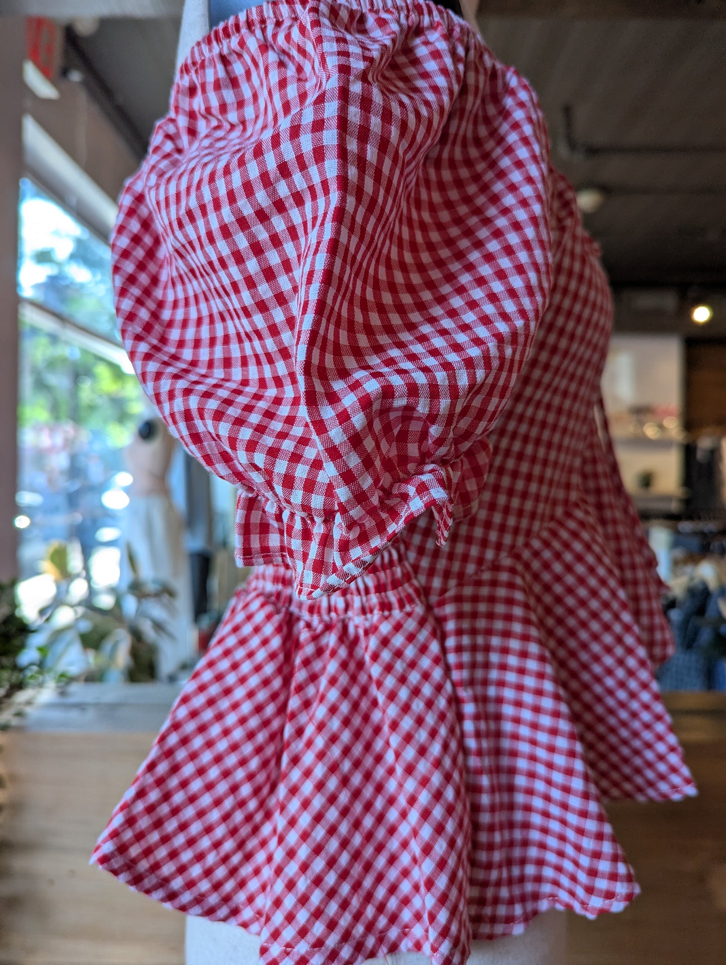 Off Shoulder Gingham Blouse