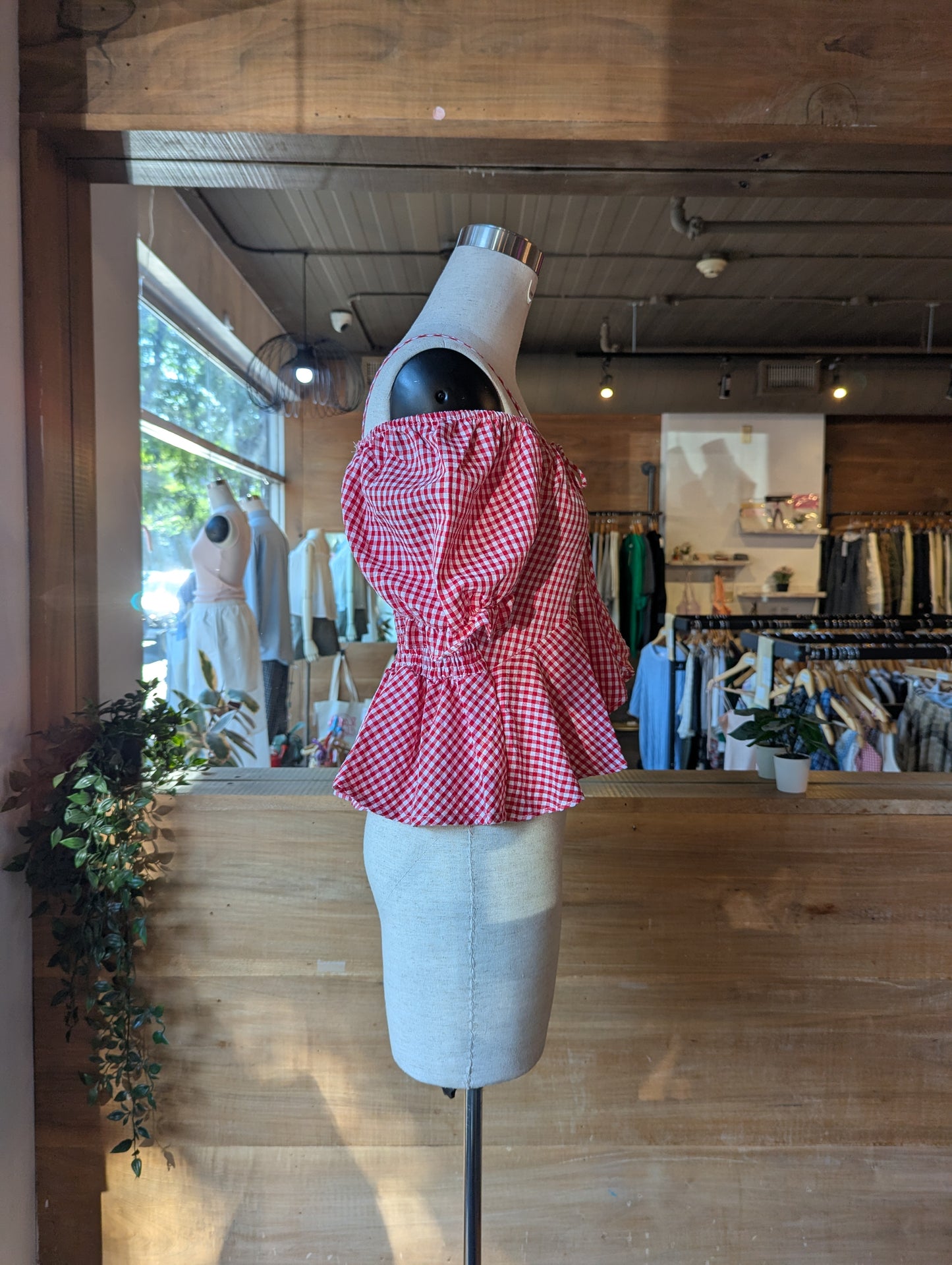 Off Shoulder Gingham Blouse