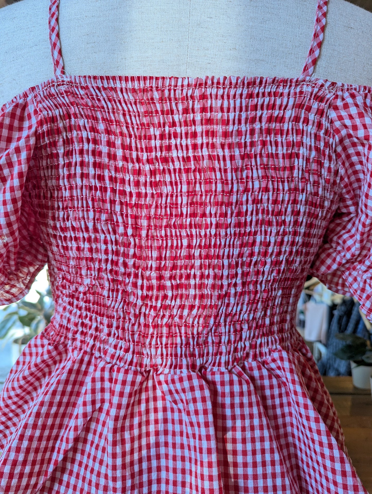 Off Shoulder Gingham Blouse